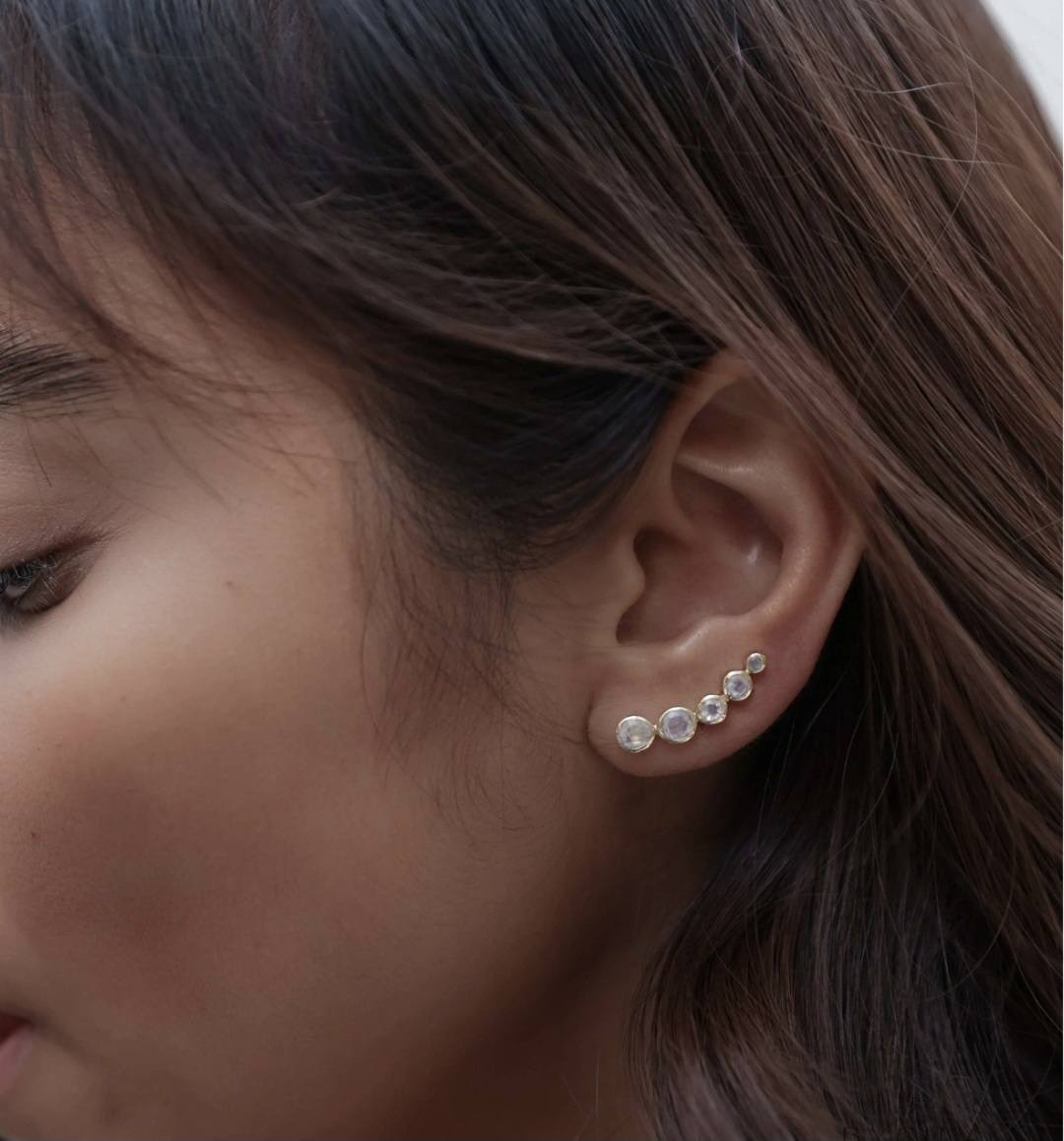 CILA " NAYA " Earrings w/ MOONSTONES , 18K Goldplated