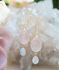 CILA " KARINE " Earrings w/ Moonstone & Rose Quartz , 18K Goldplated