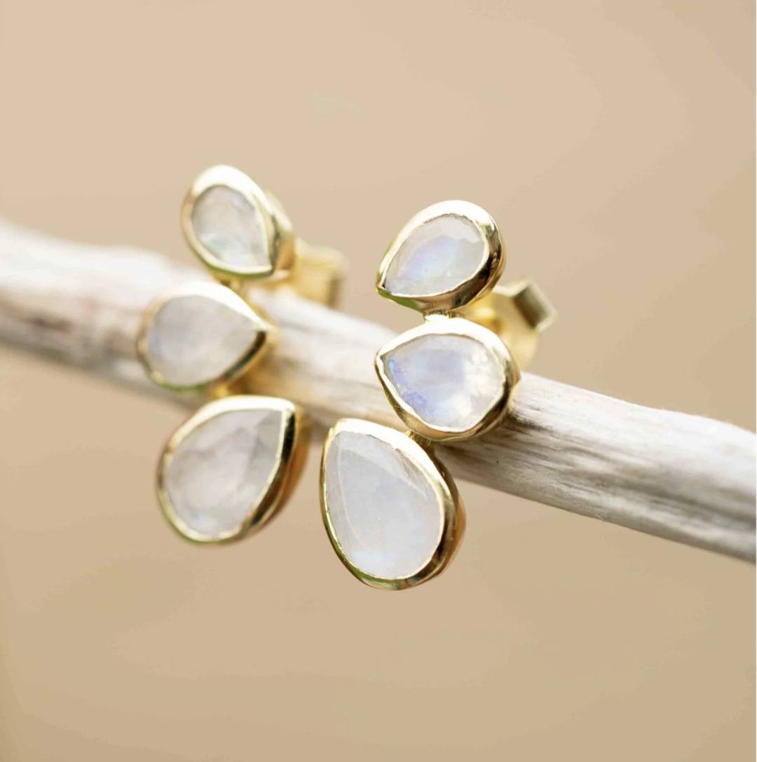 CILA " Emilia " Earrings w/ Rose Quartz Stone , 18K Goldplated