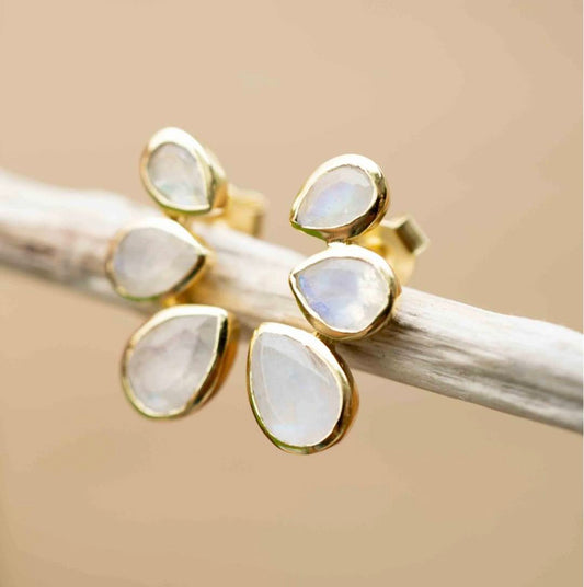 CILA " Emilia " Earrings w/ Rose Quartz Stone , 18K Goldplated