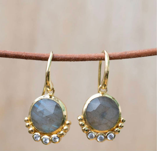 CILA " EDIL " Earrings w/ LABRADORITE , 18K Goldplated