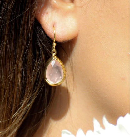 CILA " SKYE " Earrings w/ Rose Quartz , 18K Goldplated