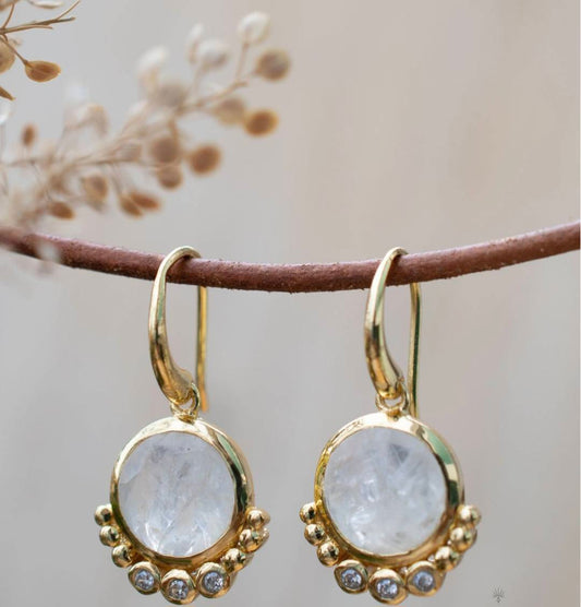 CILA " EDIL " Earrings w/ MOONSTONE , 18K Goldplated