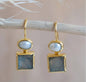 CILA " FABY " Earrings w/ Labradorite & Pearl , 18K Goldplated
