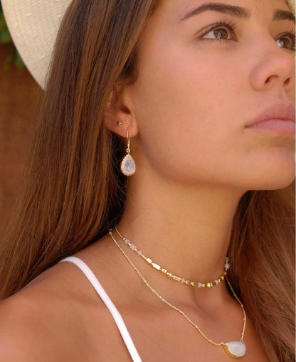 CILA " SKYE " Earrings w/ MOONSTONE , 18K Goldplated