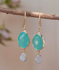 CILA " KARINE " Earrings w/ Aqua Chalcedony & Moonstone , 18K Goldplated