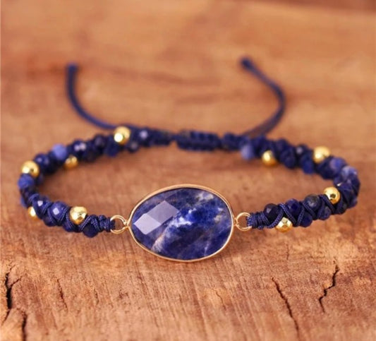 Enkle og vakre Merkaba 2 rader armbÅnd m/ oval BlÅ Sodalite sten.