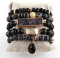 Nye, BoHo Mediterraen 5 rader, fleksible armbånd med druzy Agat sten og decor, Black Design