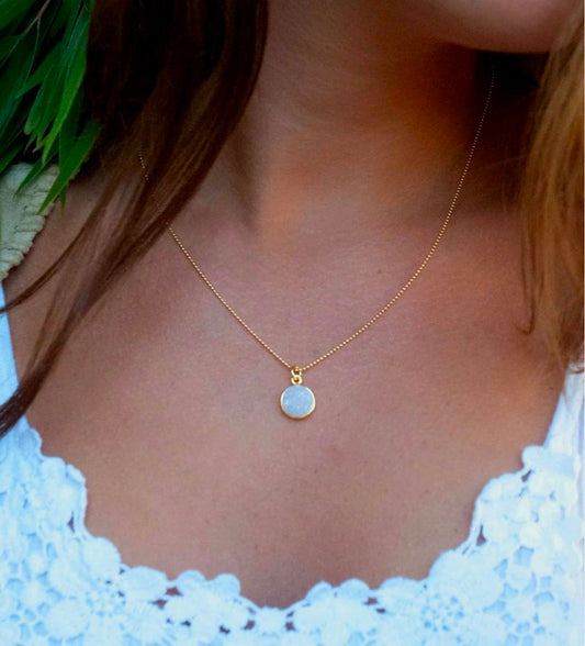 Larissa Necklace * White Druzy * Gold Plated over Sterling Silver* BJN068