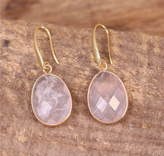 New Classic Oval Drop Earrings, Gold Electroplated - Clear Quartz