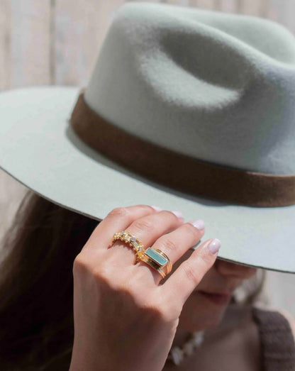Ny & Trendy 18K Goldplated Ring - Model "Jani" Aqua Chalsedony sten