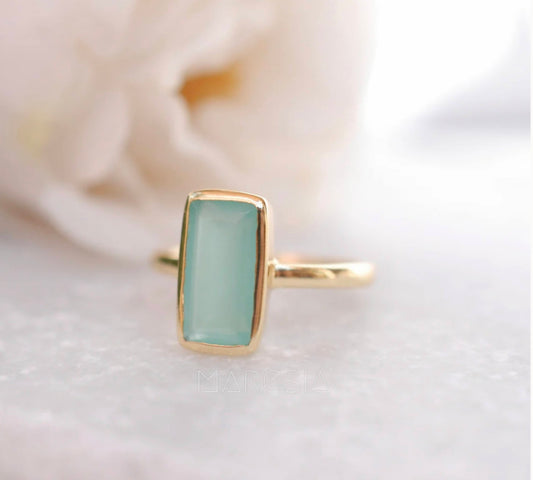 Ny & Trendy 18K Goldplated Ring - Aqua Chalsedony sten