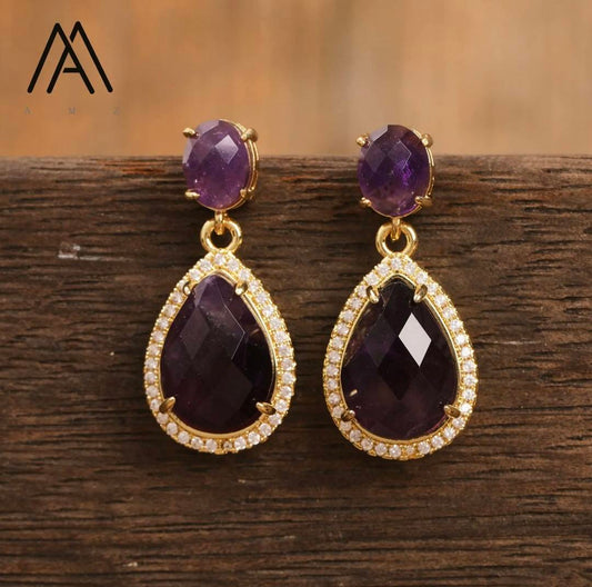 Nye Classic Drop Earring Design, Gold Electroplated, Ametyst