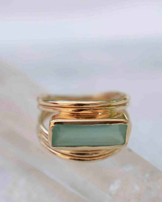 Ny & Trendy 18K Goldplated Ring - Model "Jani" Aqua Chalsedony sten