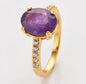 Ny & Trendy 18K Goldplated ( 925s Silver ) Art Deco Vintage Ring - med oval 8x10mm Ametyst Quartz sten og Zirkoner