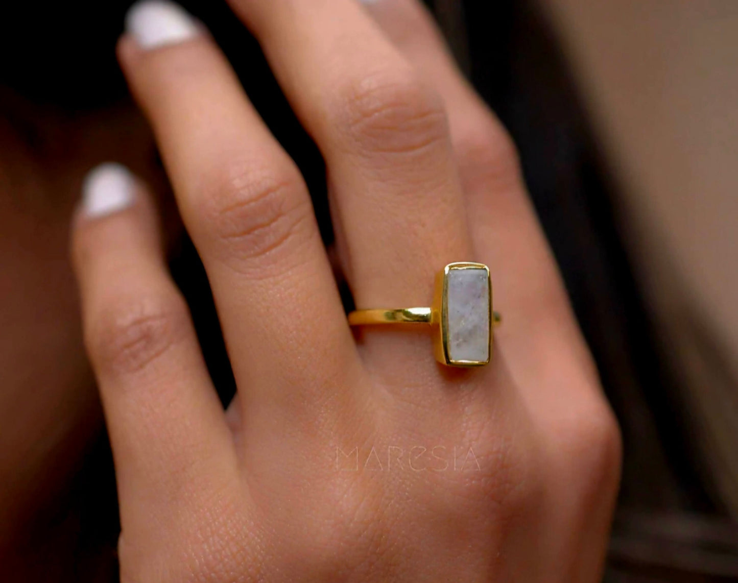 Ny & Trendy 18K Goldplated Ring - Moonstone sten