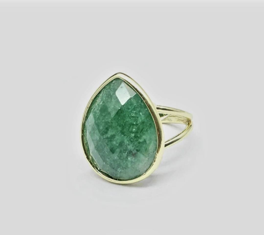Nye MICCI Design Natural Oval Grønn Strawberry Quartz Stone Ring, 18K Goldplated, one size - justerbar