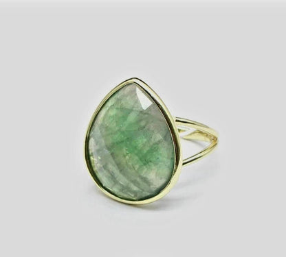 Nye MICCI Design Natural Oval Grønn Fluorite Stone Ring, 18K Goldplated, one size - justerbar
