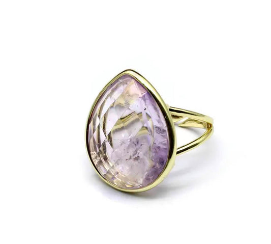 Nye MICCI Design Natural Oval Ametyst Stone Ring, 18K Goldplated, one size - justerbar