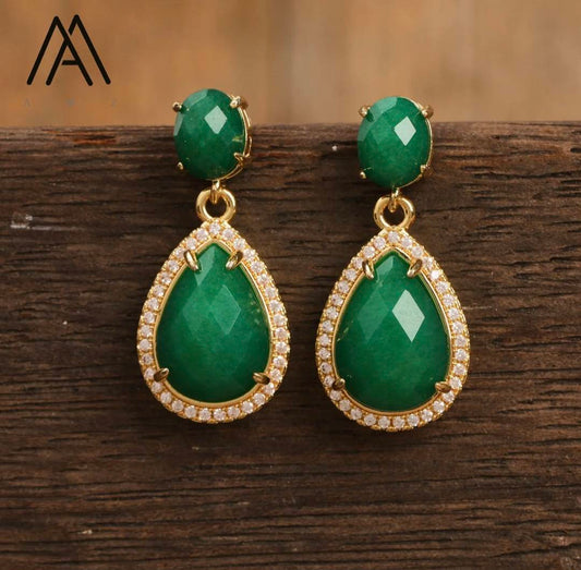 Nye Classic Drop Earring Design, Gold Electroplated, Green JADE