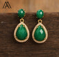 Nye Classic Drop Earring Design, Gold Electroplated, Green JADE