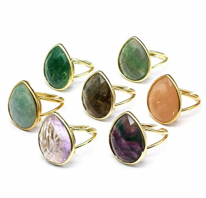 Nye MICCI Design Natural Oval Sunstone Stone Ring, 18K Goldplated, one size - justerbar