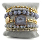 Nye, BoHo Mediterraen 5 rader, fleksible armbånd med druzy Agat sten og decor, Grey Design