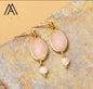 Nye Classic Oval Drop Earring Design, Gold Electroplated, Rose Quartz & Pearl