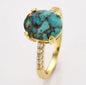 Ny & Trendy 18K Goldplated ( 925s Silver ) Art Deco Vintage Ring - med oval 8x10mm Copper Turquise Quartz sten og Zirkoner