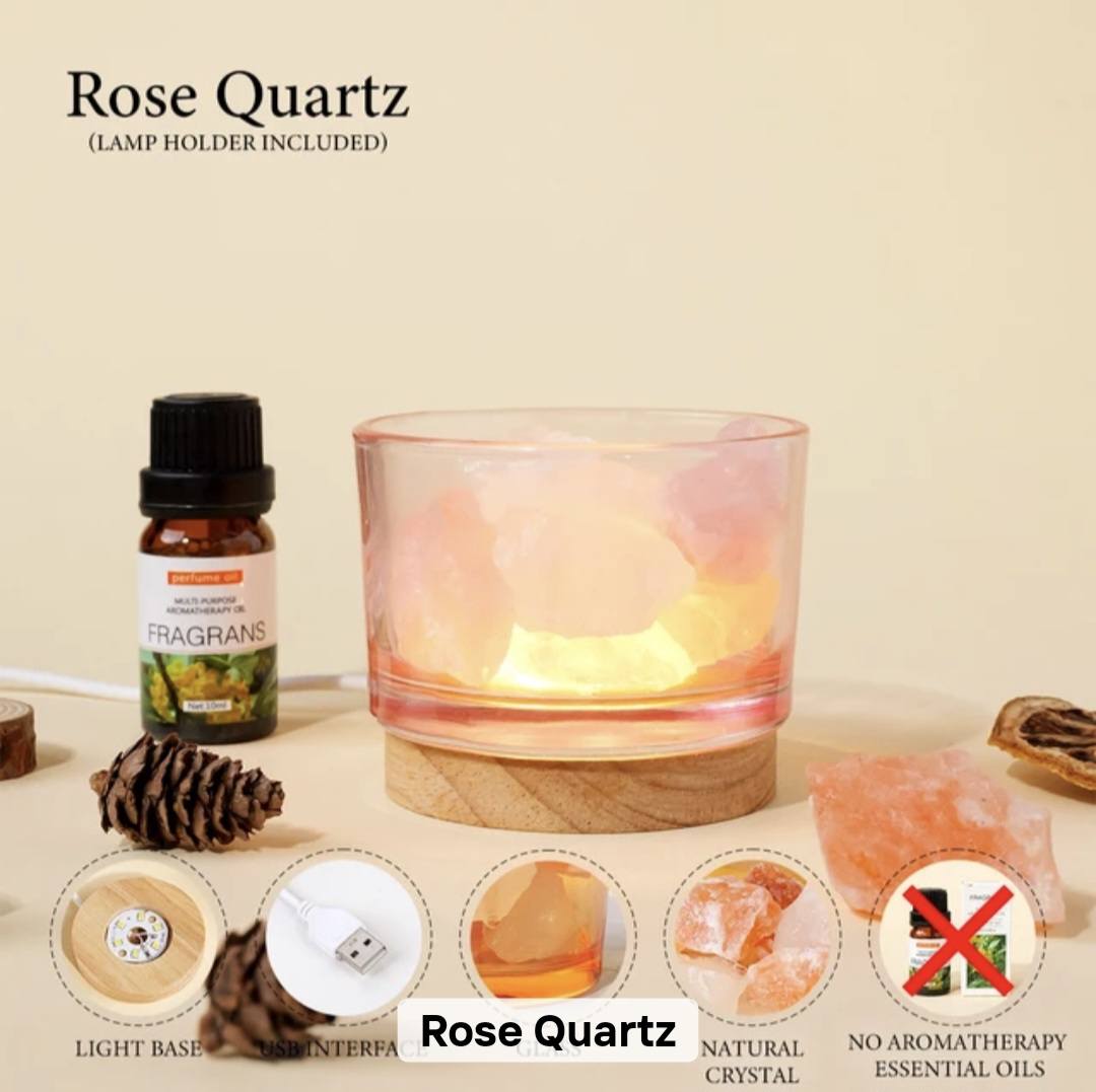 Ny, dekorativ Raw Quartz Aroma Lampe, Rose Quartz Stones, 8cm