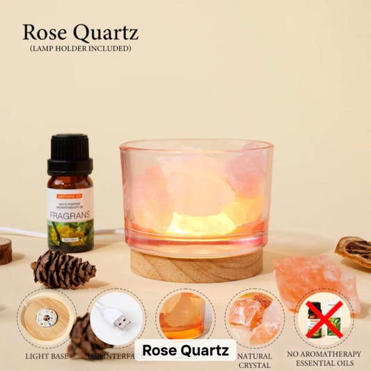Ny, dekorativ Raw Quartz Aroma Lampe, Rose Quartz Stones, 8cm