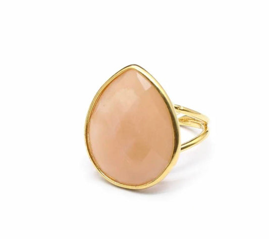 Nye MICCI Design Natural Oval Sunstone Stone Ring, 18K Goldplated, one size - justerbar