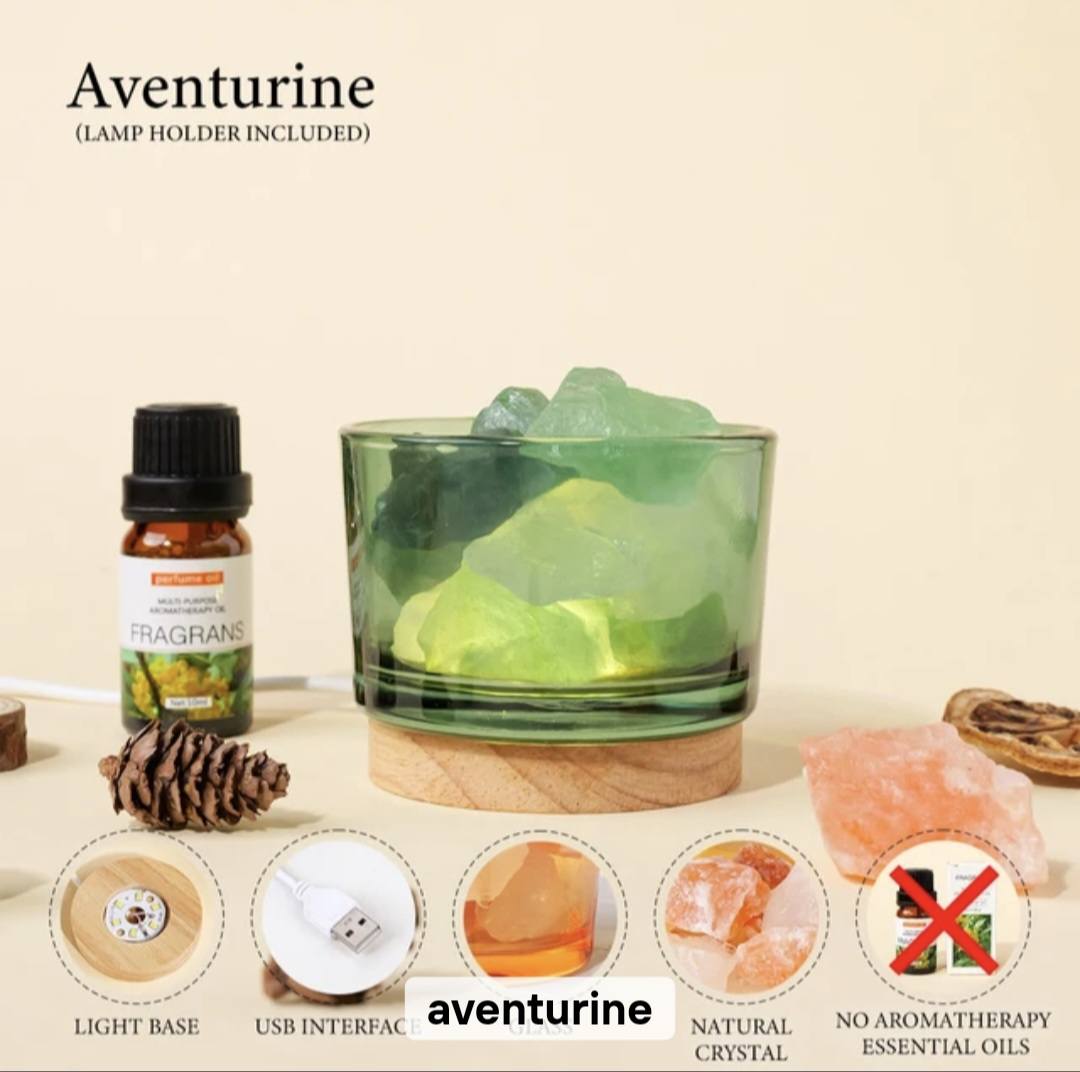 Ny, dekorativ Raw Quartz Aroma Lampe, Green Aventurine, 8cm