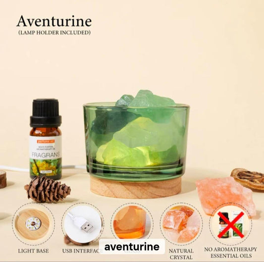 Ny, dekorativ Raw Quartz Aroma Lampe, Green Aventurine, 8cm