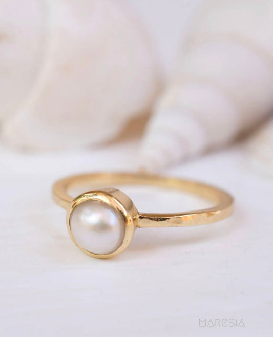 Ny & Trendy 18K Mareshia Goldplated Ring - White Perle