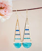 CILA " Giuliana " Long 70mm Design Earrings w/ Moonstone, Jade, Iolite Hydro, Copper Turquoise, 18K Goldplated