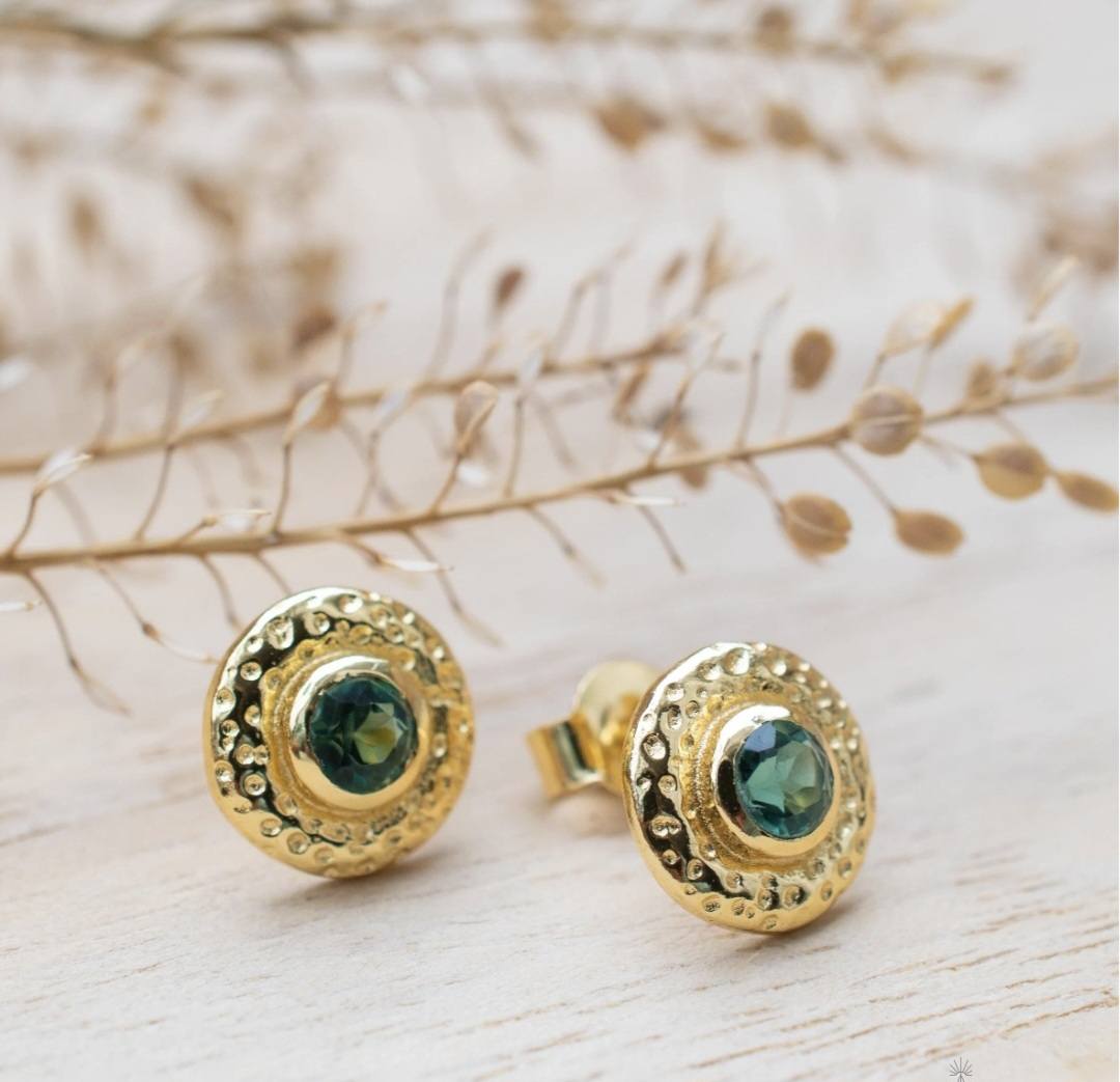 CILA "Joanna " Earrings w/ Green Tourmaline Hydro , Pearl 18K Goldplated