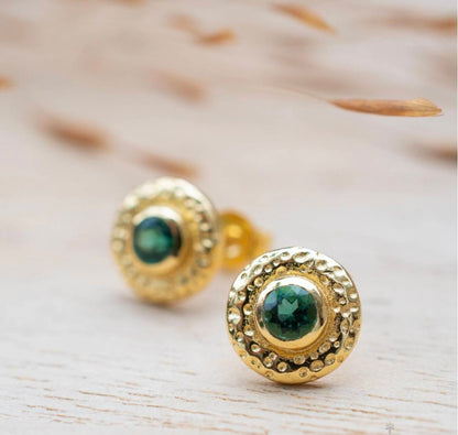 CILA "Joanna " Earrings w/ Green Tourmaline Hydro , Pearl 18K Goldplated