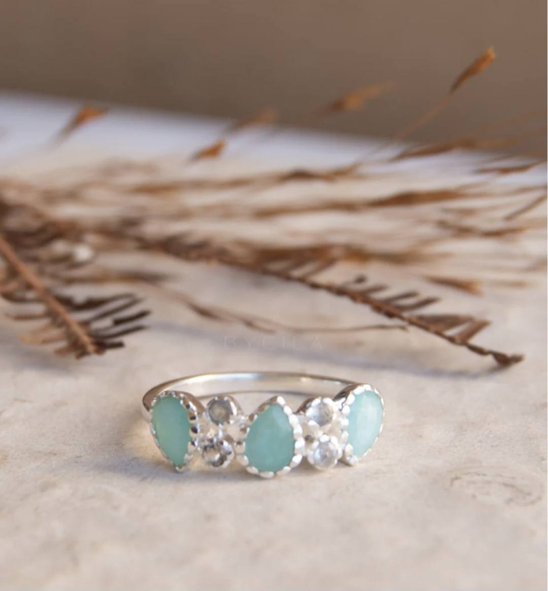 Håndlaget, Designring " Maggie " med Amazonite & Labradorite 925s Sterling Silver