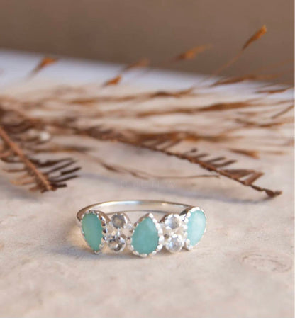 Håndlaget, Designring " Maggie " med Amazonite & Labradorite 925s Sterling Silver