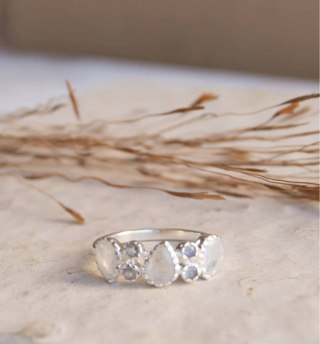 Håndlaget, Designring " Maggie " med Moonstone & Labradorite 925s Sterling Silver