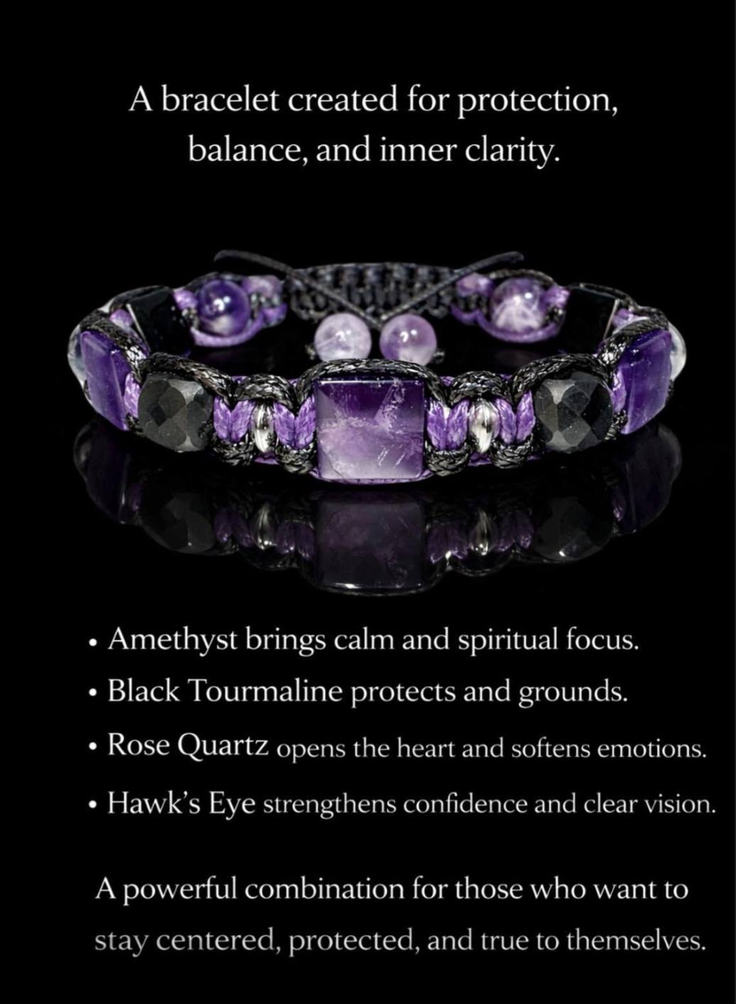 New 2026 Design / Trendy og Exclusivt Shambhala Armbånd, Ametyst, Black Tourmaline, Madagascar Rose Quartz, Hawk's Eye