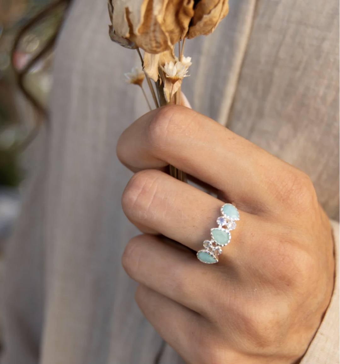 Håndlaget, Designring " Maggie " med Amazonite & Labradorite 925s Sterling Silver