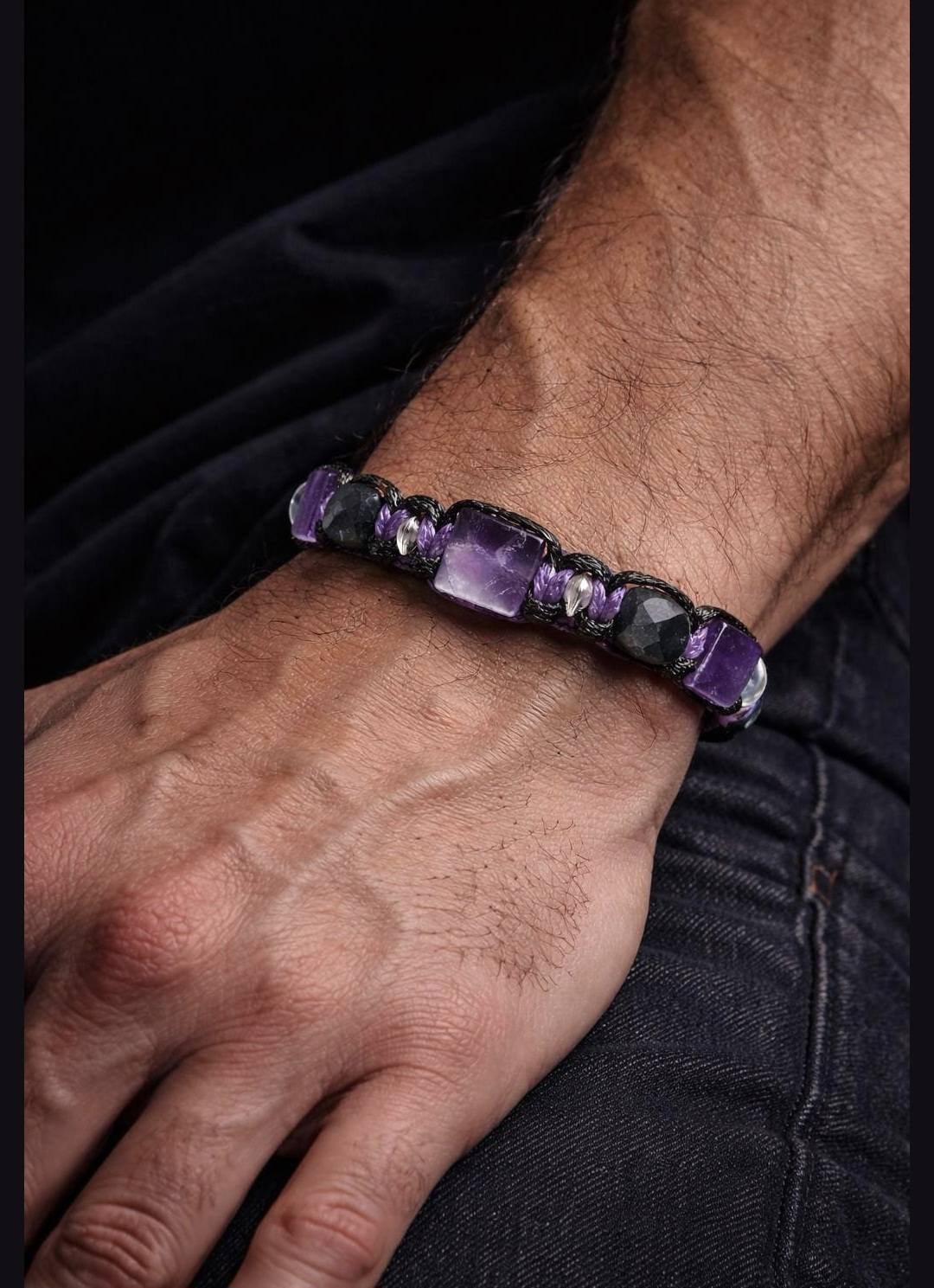 New 2026 Design / Trendy og Exclusivt Shambhala Armbånd, Ametyst, Black Tourmaline, Madagascar Rose Quartz, Hawk's Eye