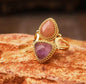 Nye MICCI Design Natural Two Stone Rings, 18K Goldplated, one size - justerbar, Ametyst og Sun Stone