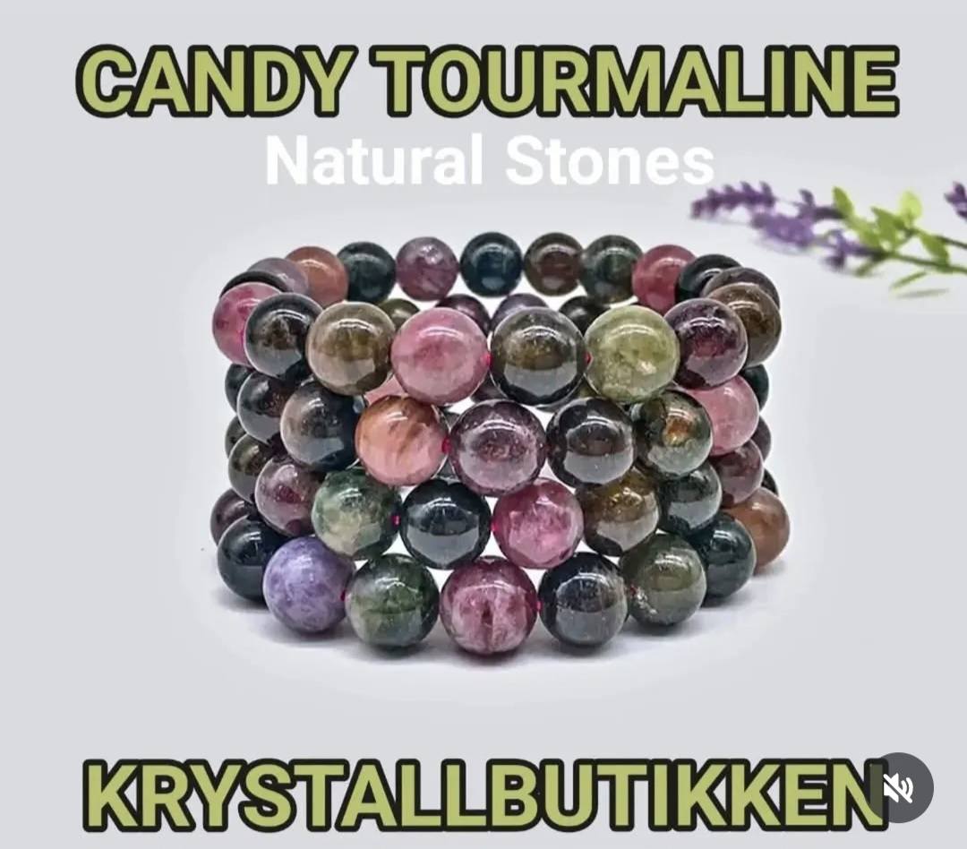 Enkle, 10mm fleksible enrader steinarmbånd i et utvalg av naturlige og eksklusive stentyper, CANDY TOURMALINE