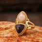 Nye MICCI Design Natural Two Stone Rings, 18K Goldplated, one size - justerbar, Ametyst og Flower Blossom