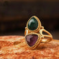 Nye MICCI Design Natural Two Stone Rings, 18K Goldplated, one size - justerbar, Ametyst og Malakite