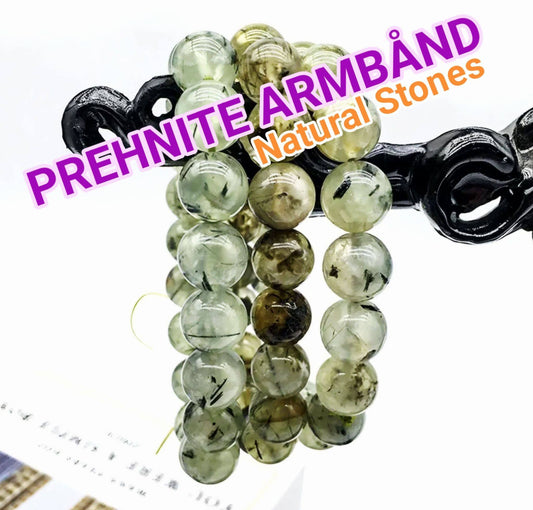 Enkle, 10mm fleksible enrader steinarmbånd i et utvalg av naturlige og eksklusive stentyper, PREHNITE