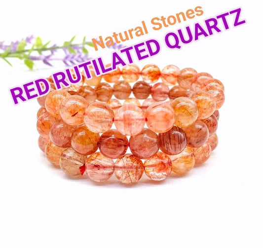 Enkle, 10mm fleksible enrader steinarmbånd i et utvalg av naturlige og eksklusive stentyper, RED RUTILATED QUARTZ